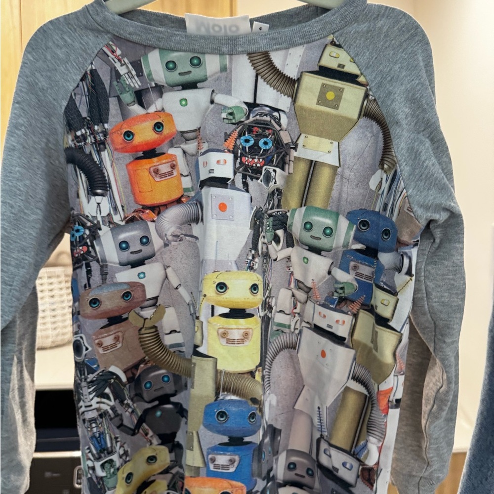Molo Gray and Multicolor Robot Print Long Sleeve Shirt
